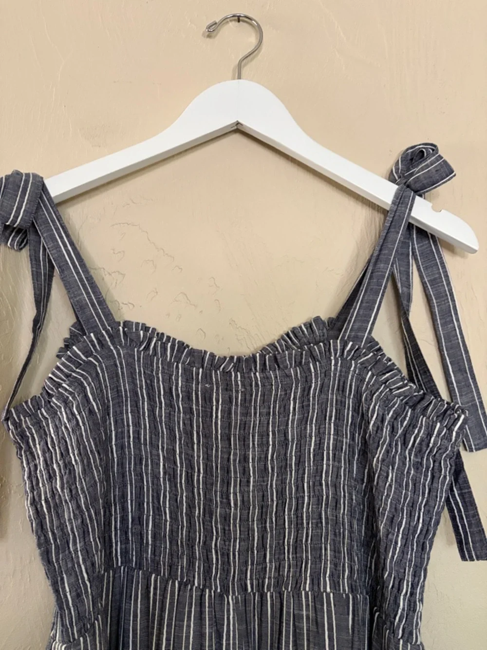 En Creme Blue and White Striped Tie-Shoulder Jumpsuit